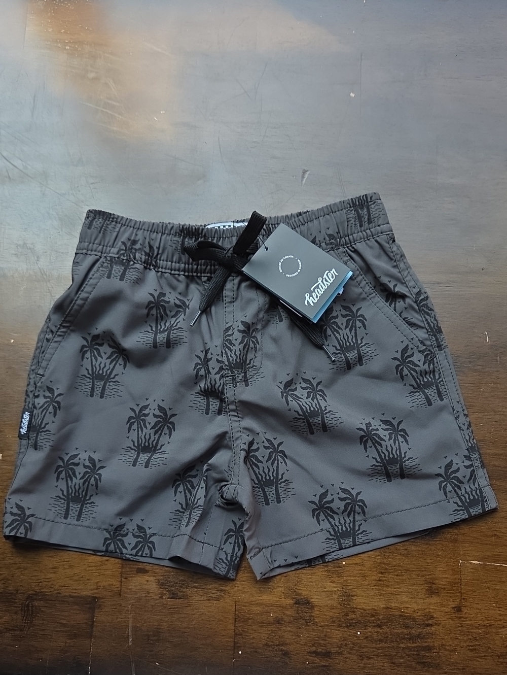 Headster Size 6 Boys Gray Palm Print Swim Shorts New With Tags
